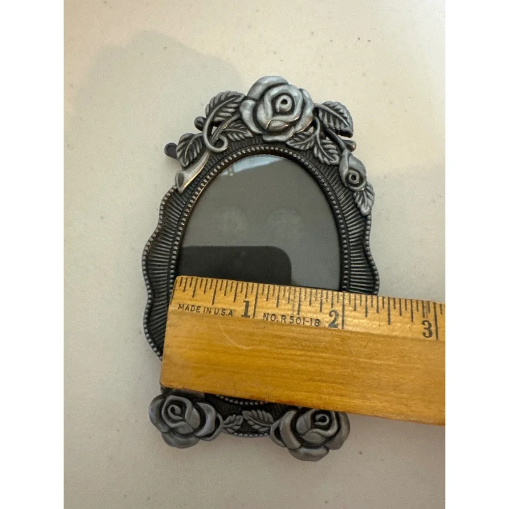 The Weston Gallery Pewter Tone Rose Floral Oval Miniature Picture Frame 4.5x2.75